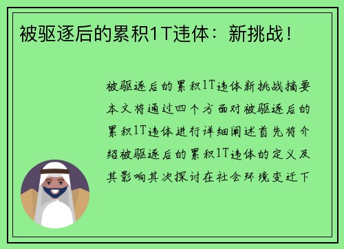 被驱逐后的累积1T违体：新挑战！