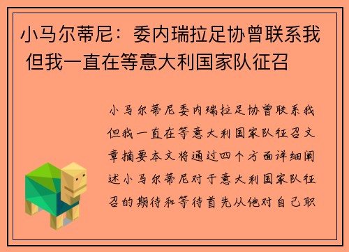 小马尔蒂尼：委内瑞拉足协曾联系我 但我一直在等意大利国家队征召